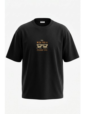Anetos Tatil Gozlugu Tasarım Sırt Baskılı Pamuk Siyah Oversize T-Shirt