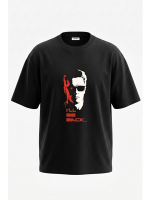 Anetos Terminator T800 Tasarım Sırt Baskılı Pamuk Siyah Oversize T-Shirt
