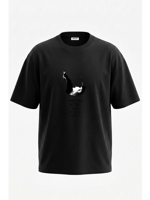 Anetos Akrobatik Siluet Tasarım Sırt Baskılı Pamuk Siyah Oversize T-Shirt