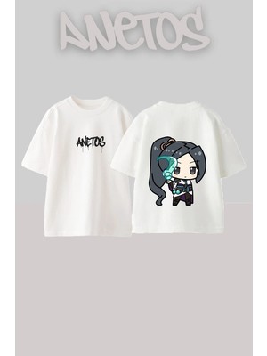 Anetos Sage Valorant Tasarım Sırt Baskılı Pamuk Beyaz Oversize T-Shirt
