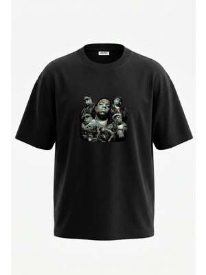 Anetos The Notorious Bıg Tasarım Sırt Baskılı Pamuk Siyah Oversize T-Shirt