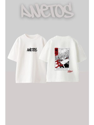 Anetos Sasori Art Tasarım Sırt Baskılı Pamuk Beyaz Oversize T-Shirt