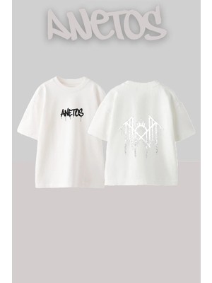 Anetos Frost Emblem Tasarım Sırt Baskılı Pamuk Beyaz Oversize T-Shirt