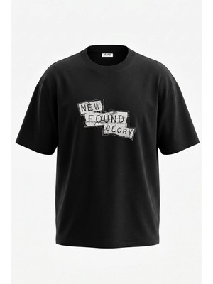 Anetos New Found Glory Tasarım Sırt Baskılı Pamuk Siyah Oversize T-Shirt