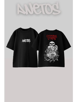Anetos Cannibal Corpse Tasarım Sırt Baskılı Pamuk Siyah Oversize T-Shirt