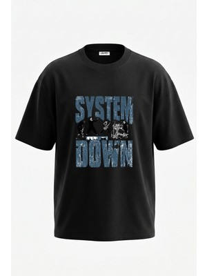 Anetos System Of A Down_5 Tasarım Sırt Baskılı Pamuk Siyah Oversize T-Shirt