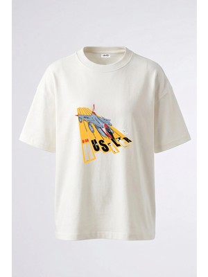 Anetos B 58 Hustler Tasarım Sırt Baskılı Pamuk Beyaz Oversize T-Shirt