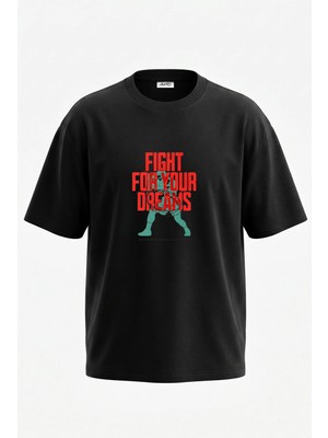 Anetos Boksör Atlama Ipi Tasarım Sırt Baskılı Pamuk Siyah Oversize T-Shirt