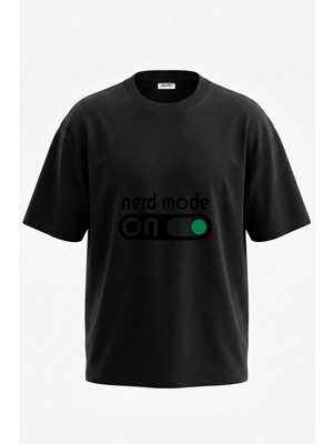Anetos Nerd Mode On Tasarım Sırt Baskılı Pamuk Siyah Oversize T-Shirt
