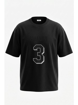 Anetos Maldini 3 Tasarım Sırt Baskılı Pamuk Siyah Oversize T-Shirt