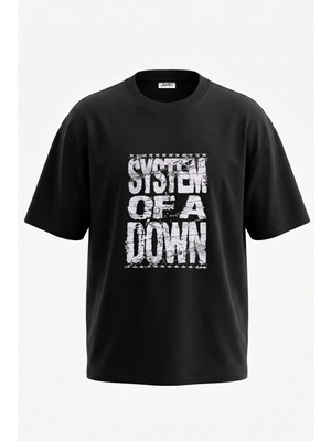 Anetos System Of A Down_4 Tasarım Sırt Baskılı Pamuk Siyah Oversize T-Shirt
