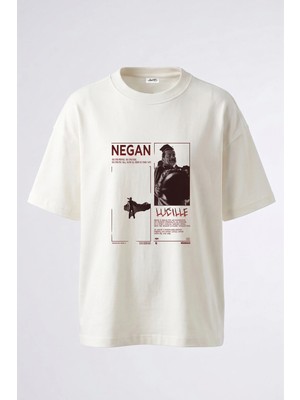 Anetos Negan Lucille Tasarım Sırt Baskılı Pamuk Beyaz Oversize T-Shirt