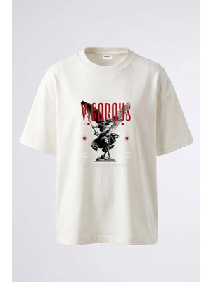 Anetos Archangel Statue Tasarım Sırt Baskılı Pamuk Beyaz Oversize T-Shirt