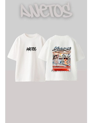 Anetos Skeleton Woman Tasarım Sırt Baskılı Pamuk Beyaz Oversize T-Shirt
