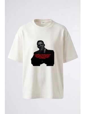 Anetos Tom Hardy Tasarım Sırt Baskılı Pamuk Beyaz Oversize T-Shirt