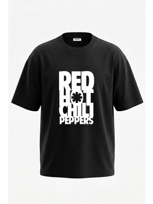 Anetos Red Hot Chili Peppers Tasarım Sırt Baskılı Pamuk Siyah Oversize T-Shirt