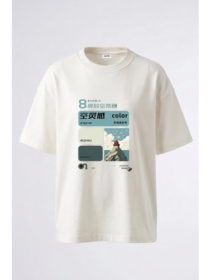 Anetos Man On Rock Tasarım Sırt Baskılı Pamuk Beyaz Oversize T-Shirt