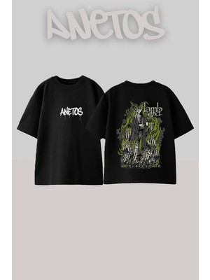 Anetos Lamb Of 1 Tasarım Sırt Baskılı Pamuk Siyah Oversize T-Shirt