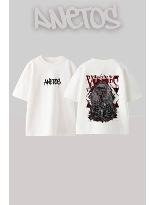 Anetos Bullet Valentine Tasarım Sırt Baskılı Pamuk Beyaz Oversize T-Shirt