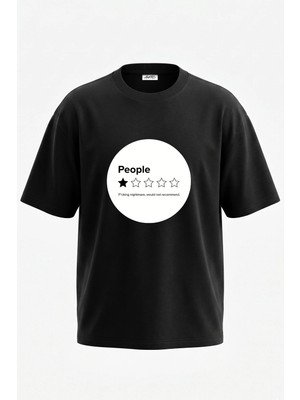 Anetos People Rating Tasarım Sırt Baskılı Pamuk Siyah Oversize T-Shirt