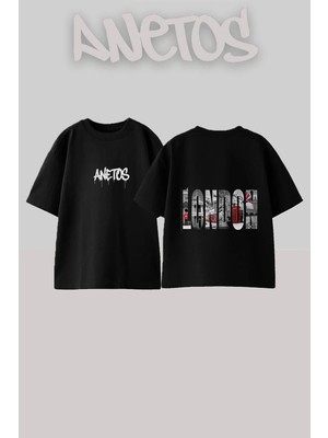 Anetos London Image Tasarım Sırt Baskılı Pamuk Siyah Oversize T-Shirt