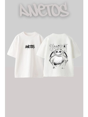 Anetos Sleepknot Snorlax Tasarım Sırt Baskılı Pamuk Beyaz Oversize T-Shirt
