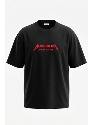 Anetos Metallica Parody Tasarım Sırt Baskılı Pamuk Siyah Oversize T-Shirt