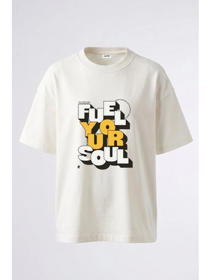 Anetos 3D Lettering Tasarım Sırt Baskılı Pamuk Beyaz Oversize T-Shirt