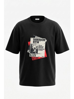 Anetos Darkroom Nyfw Tasarım Sırt Baskılı Pamuk Siyah Oversize T-Shirt