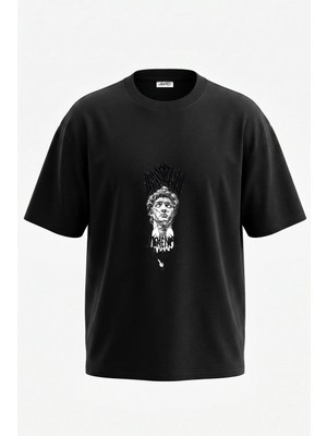 Anetos David Memento Mori Tasarım Sırt Baskılı Pamuk Siyah Oversize T-Shirt