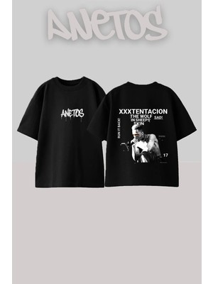 Anetos Xxxtentacion Tasarım Sırt Baskılı Pamuk Siyah Oversize T-Shirt