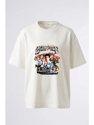 Anetos Tony Montana Tasarım Sırt Baskılı Pamuk Beyaz Oversize T-Shirt