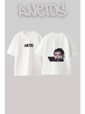 Anetos Jade Valorant Tasarım Sırt Baskılı Pamuk Beyaz Oversize T-Shirt