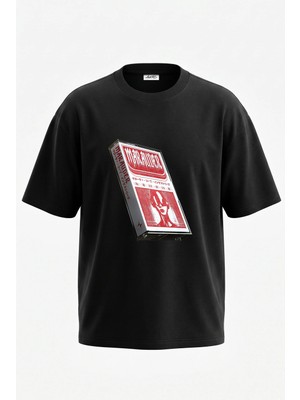 Anetos Marauder Kaset Tasarım Sırt Baskılı Pamuk Siyah Oversize T-Shirt