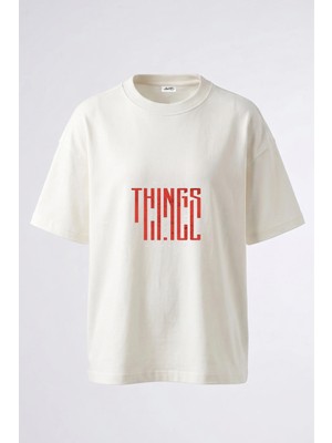 Anetos Make Things Happen Tasarım Sırt Baskılı Pamuk Beyaz Oversize T-Shirt