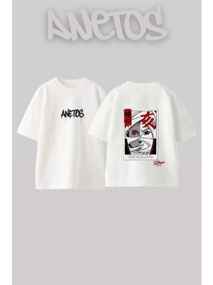 Anetos Obito Uchiha Tasarım Sırt Baskılı Pamuk Beyaz Oversize T-Shirt