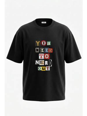 Anetos Ransom Note Tasarım Sırt Baskılı Pamuk Siyah Oversize T-Shirt