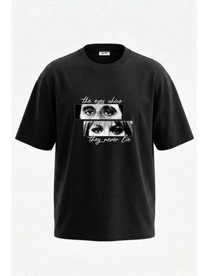 Anetos Tony Montana Eyes Tasarım Sırt Baskılı Pamuk Siyah Oversize T-Shirt