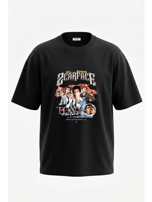 Anetos Tony Montana Tasarım Sırt Baskılı Pamuk Siyah Oversize T-Shirt