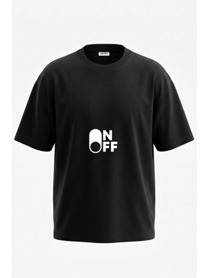 Anetos Toggle Switch Tasarım Sırt Baskılı Pamuk Siyah Oversize T-Shirt