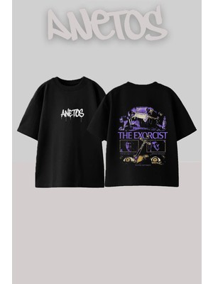 Anetos Exorcist Movie Tasarım Sırt Baskılı Pamuk Siyah Oversize T-Shirt