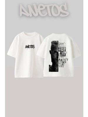 Anetos Ragnar Lothbrok 4 Tasarım Sırt Baskılı Pamuk Beyaz Oversize T-Shirt
