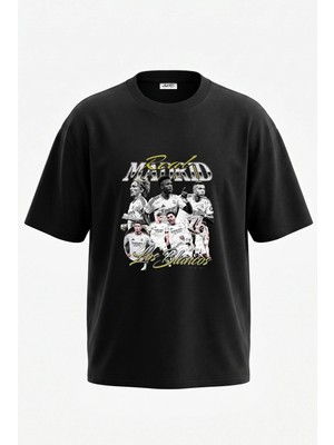 Anetos Real Madrid Los Blancos Tasarım Sırt Baskılı Pamuk Siyah Oversize T-Shirt