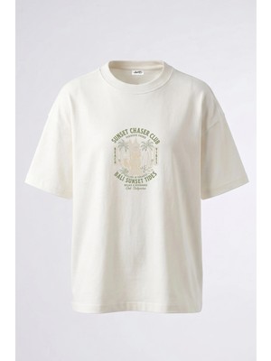Anetos Bali Guardian Tasarım Sırt Baskılı Pamuk Beyaz Oversize T-Shirt