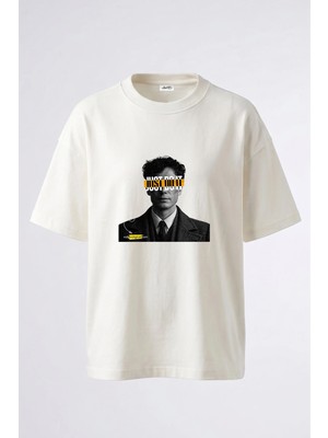 Anetos Sherlock Holmes Tasarım Sırt Baskılı Pamuk Beyaz Oversize T-Shirt
