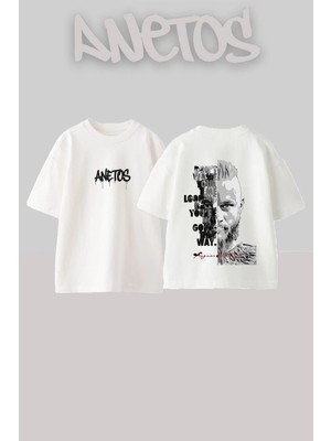Anetos Ragnar Lothbrok 6 Tasarım Sırt Baskılı Pamuk Beyaz Oversize T-Shirt