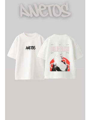 Anetos Billie Eilish 3 Tasarım Sırt Baskılı Pamuk Beyaz Oversize T-Shirt