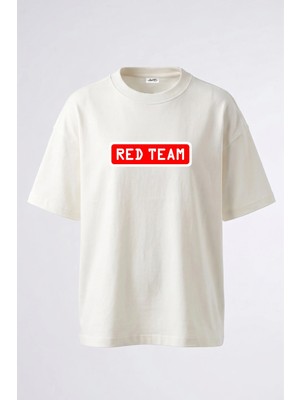 Anetos Red Team Tasarım Sırt Baskılı Pamuk Beyaz Oversize T-Shirt