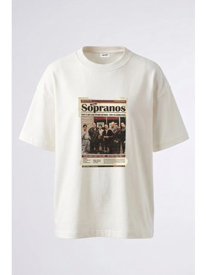 Anetos The Sopranos Tasarım Sırt Baskılı Pamuk Beyaz Oversize T-Shirt