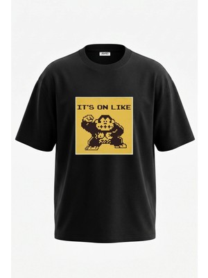 Anetos Donkey Kong Tasarım Sırt Baskılı Pamuk Siyah Oversize T-Shirt